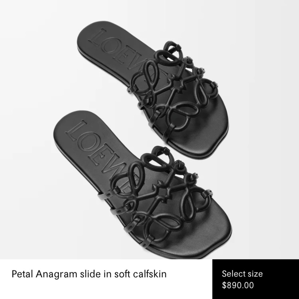 Loewe Petal Anagram Sandals in Black Calfskin